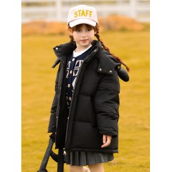 Down jacket for girls medium length windproof hooded thickened down jacket for girls