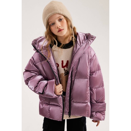 Girls' White Duck Down Glossy Down Jacket 2023 Winter New Style for Big Children