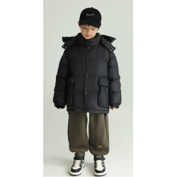 Middle and large children's waterproof and warm down jacket with removable hood