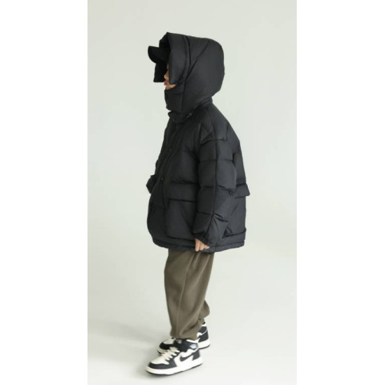 Middle and large children's waterproof and warm down jacket with removable hood