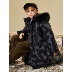 Boys' mid-length thickened winter down jacket