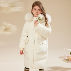 Girls' mid-length thickened down jacket