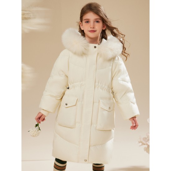 Girls' mid-length thickened down jacket