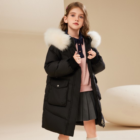 Girls' mid-length thickened down jacket