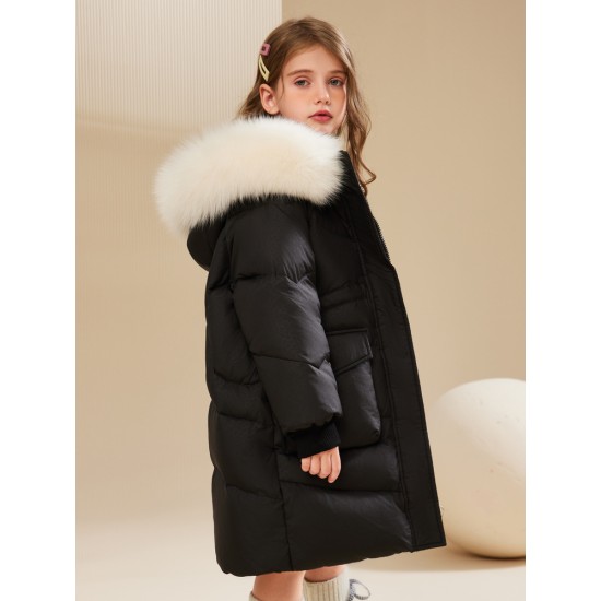 Girls' mid-length thickened down jacket