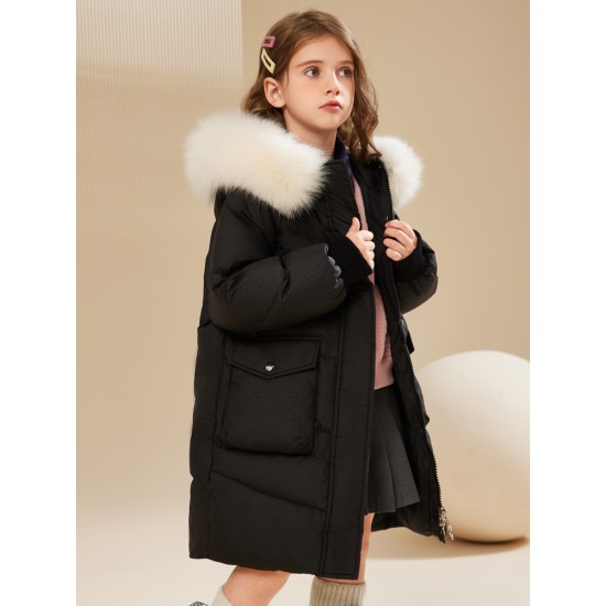 Girls' mid-length thickened down jacket