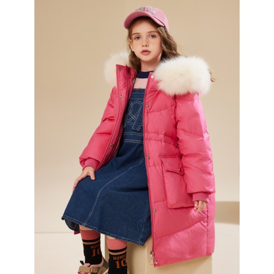 Girls' mid-length thickened down jacket