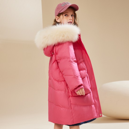 Girls' mid-length thickened down jacket