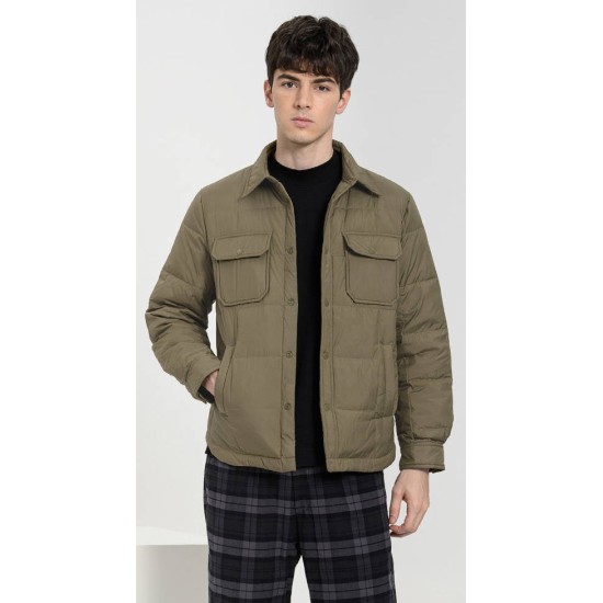 Men's new winter solid color simple, comfortable and warm lapel down jacket