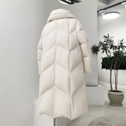 Women's long knee-length down jacket white duck down