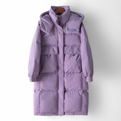 Long hooded women's down jacket