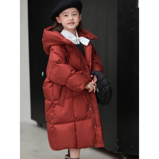 New down jacket long thickened warm hooded girls down jacket