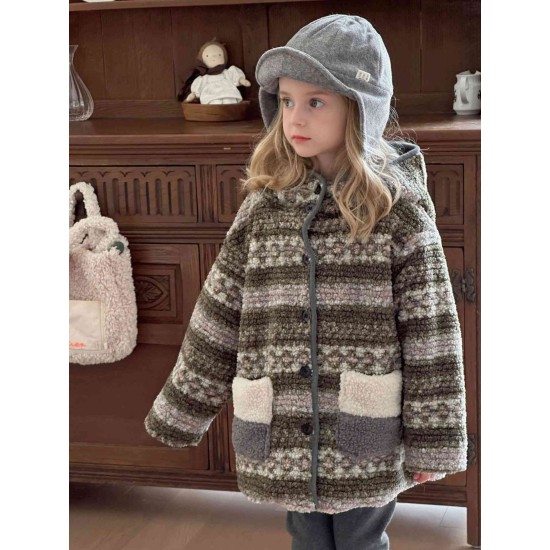 Girl's lambswool jacket padded and thickened tops